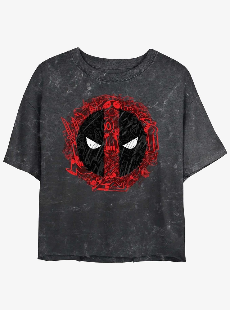 Marvel Deadpool Evil Eye Icons Womens Mineral Wash Crop T-Shirt