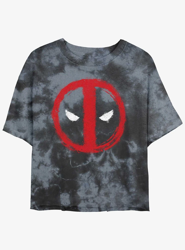 Marvel Deadpool Chalk Evil Eye Womens Tie-Dye Crop T-Shirt