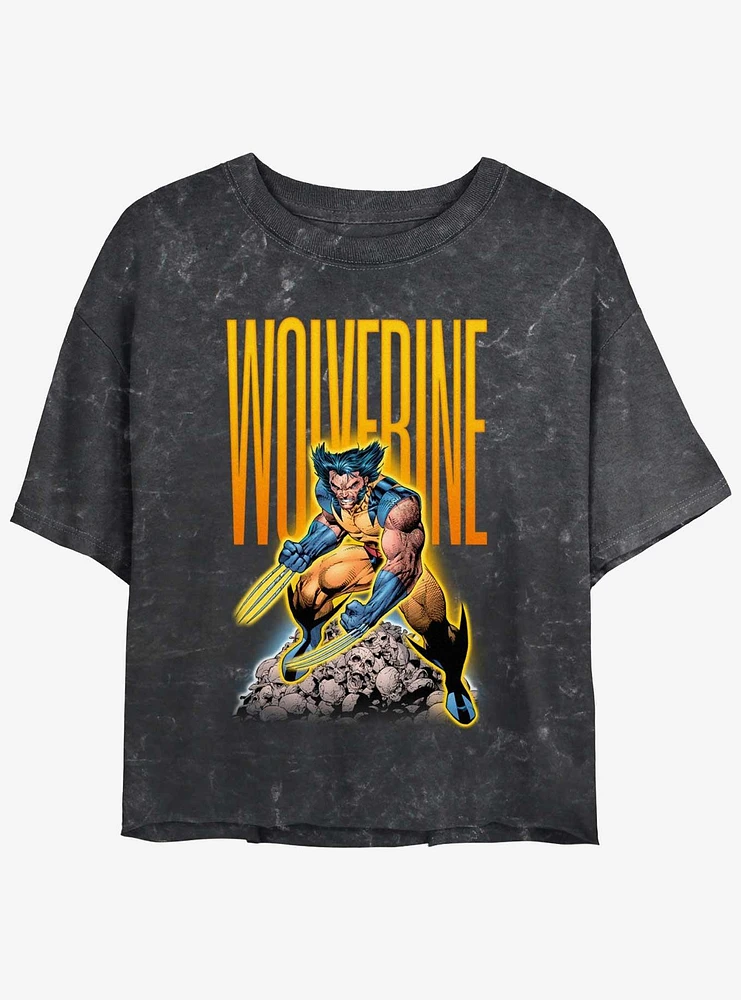 Wolverine Skull Pile Womens Mineral Wash Crop T-Shirt