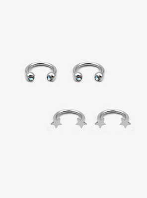 16G Steel Star Gem Labret Circular Barbell 4 Pack