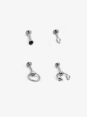 18G Steel Silver Spike Pierced Labret Stud 4 Pack