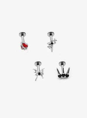 18G Steel Silver Heart & Butterfly Drip Stud 4 Pack