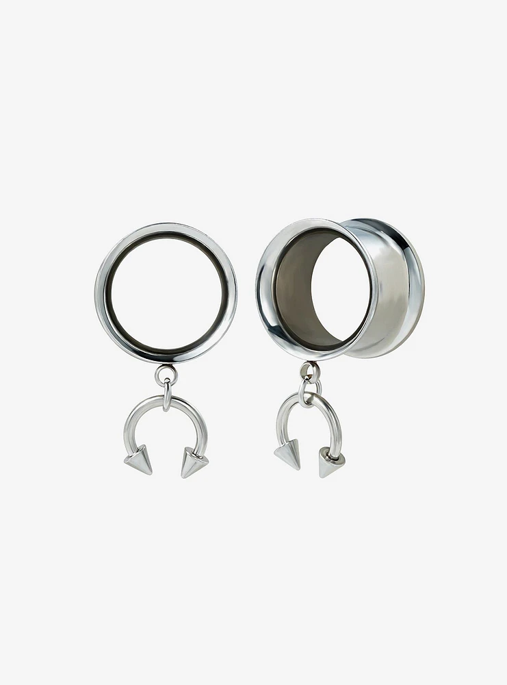 Steel Silver Circular Barbell Charm Plug 2 Pack