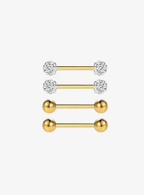 14G Steel CZ Nipple Barbell 4 Pack