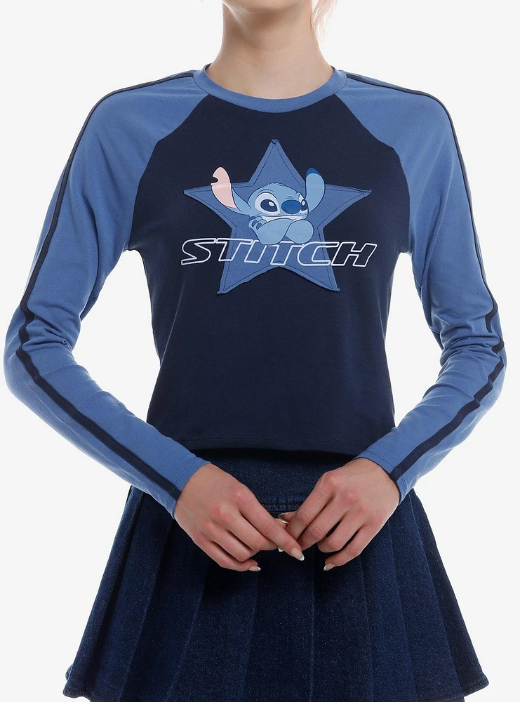 Disney Stitch Star Patch Girls Long-Sleeve Raglan T-Shirt