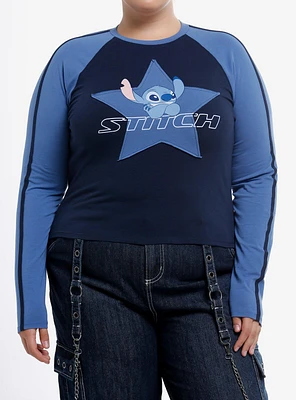 Disney Stitch Star Patch Girls Long-Sleeve Raglan T-Shirt Plus