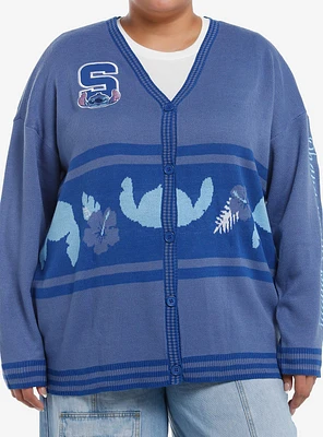 Disney Stitch Tropical Flowers Varsity Girls Cardigan Plus