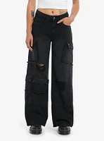 Black Destructed Cargo Wide Leg Pants