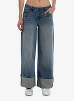 Indigo Cuff Wide Leg Denim Pants