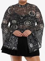 Cosmic Aura Alchemy Symbols Mesh Girls Bell Sleeve Top Plus