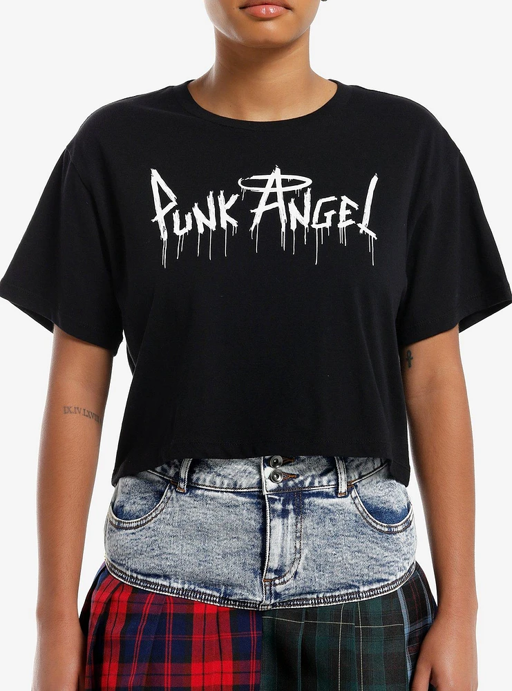 Punk Angel Safety Pin Wings Girls Crop T-Shirt