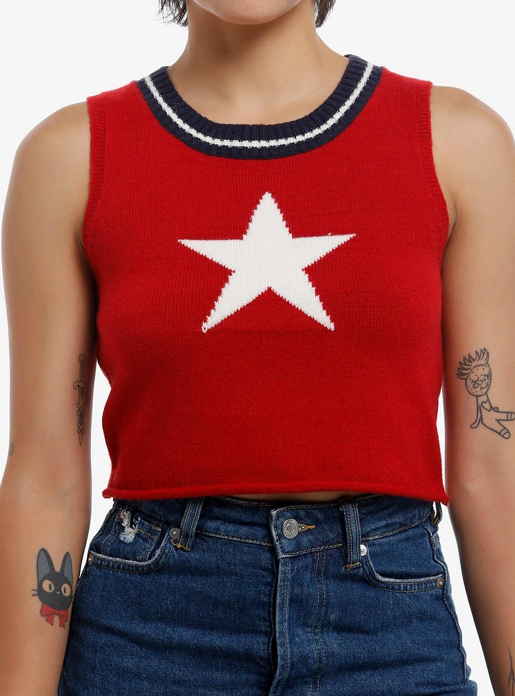 Red & White Star Girls Knit Tank Top