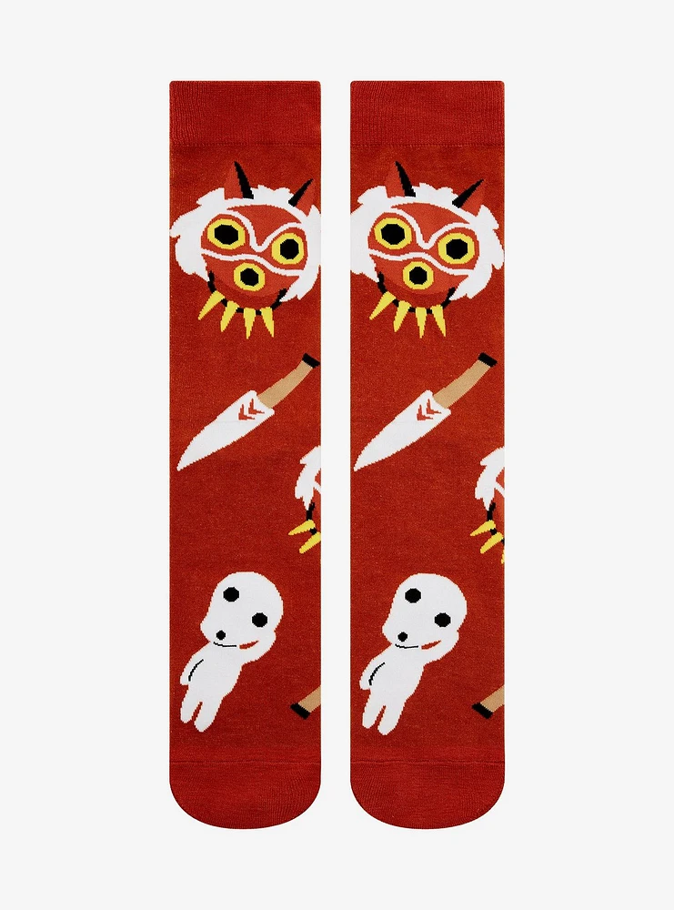 Studio Ghibli Princess Mononoke San & Kodama Allover Print Crew Socks - BoxLunch Exclusive