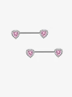 14G Steel Heart Bling Nipple Barbell 2 Pack