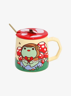 Cottage Frog Mushroom Mug With Spoon & Lid