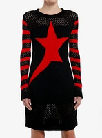 Black & Red Star Stripe Knit Sweater Dress