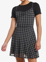 Social Collision Black & Grey Houndstooth Twofer Dress