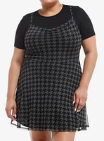 Social Collision Black & Grey Houndstooth Twofer Dress Plus