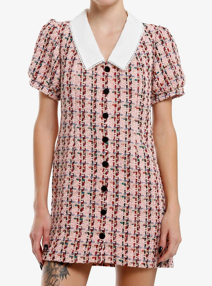 Pink Tweed Collar Dress