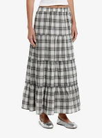 Green & White Plaid Tiered Maxi Skirt