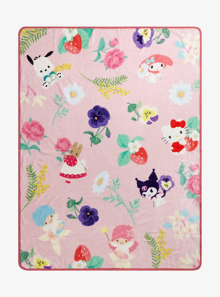 Hello Kitty And Friends Floral Throw Blanket