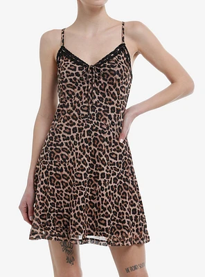 Social Collision Cheetah Print Mesh Cami Dress