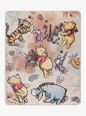 Disney Winnie The Pooh Friends Flowers Throw Blanket