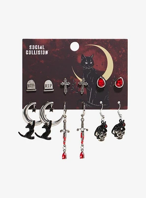 Social Collision Black Cat Skull Earring Set