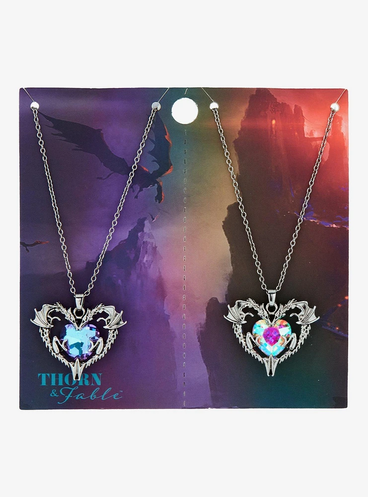 Thorn & Fable Heart Dragon Gem Best Friend Necklace Set