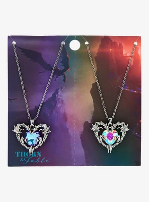 Thorn & Fable Heart Dragon Gem Best Friend Necklace Set