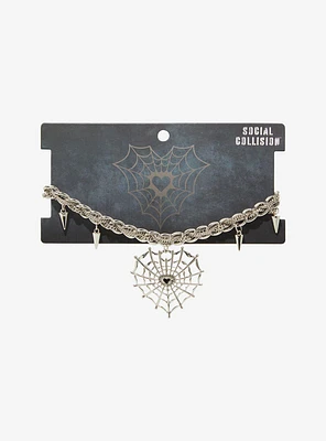 Social Collision Spiderweb Heart Spike Choker Necklace