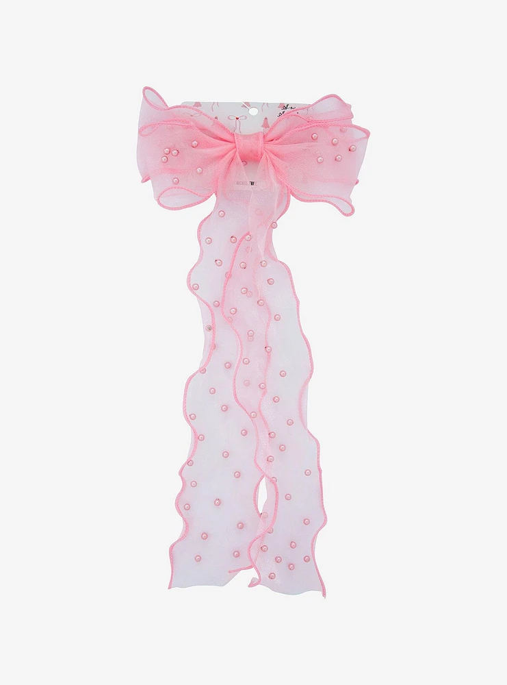 Sweet Society Pink Pearl Mesh Hair Bow