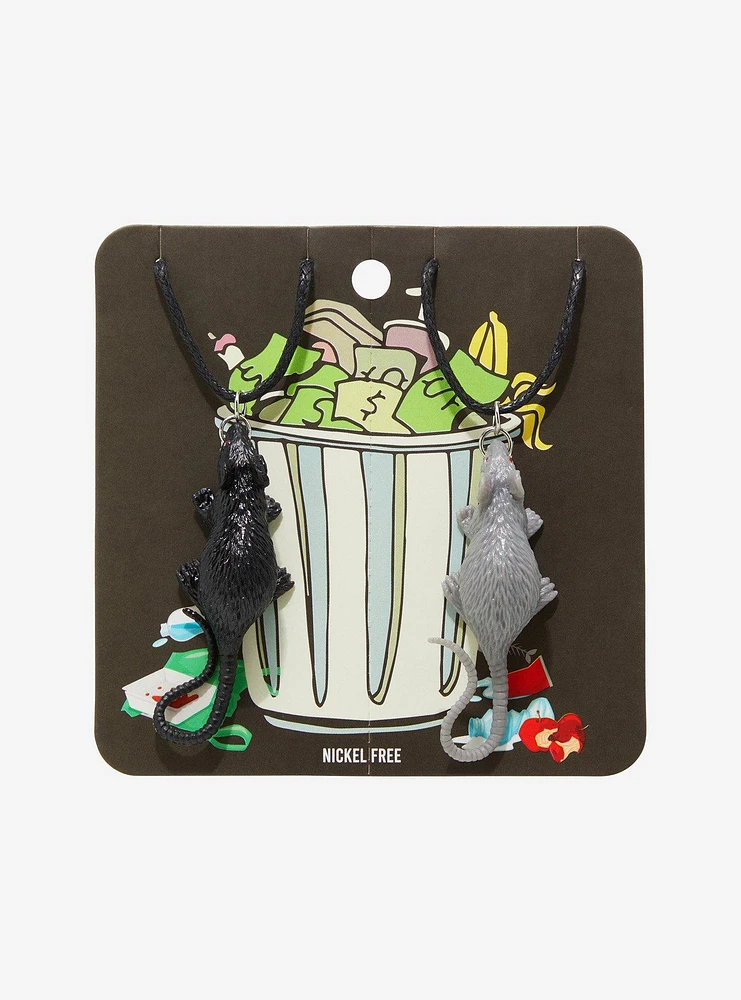 Black & Grey Rat Figural Best Friend Cord Necklace Set