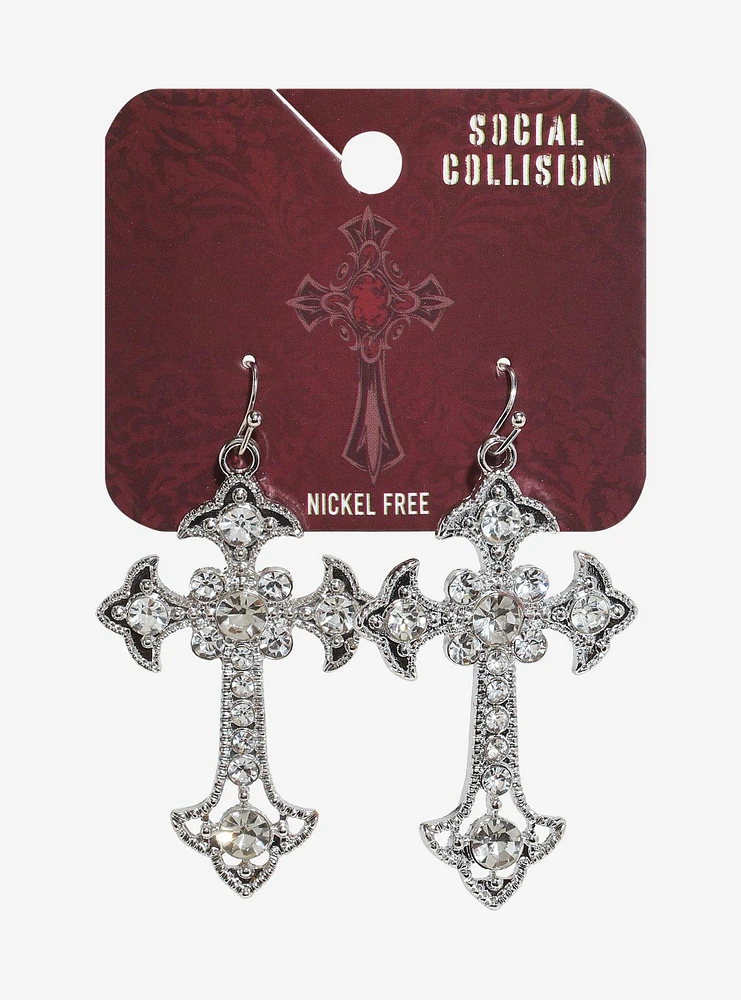 Social Collision Bling Cross Drop Earrings