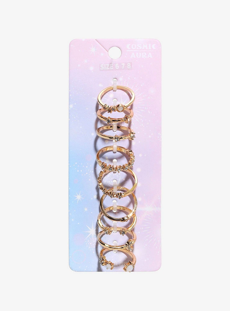 Cosmic Aura Celestial Gem Stacking Ring Set