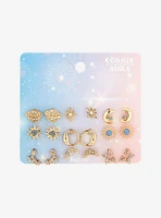 Cosmic Aura Blue Sun & Moon Stud Earring Set