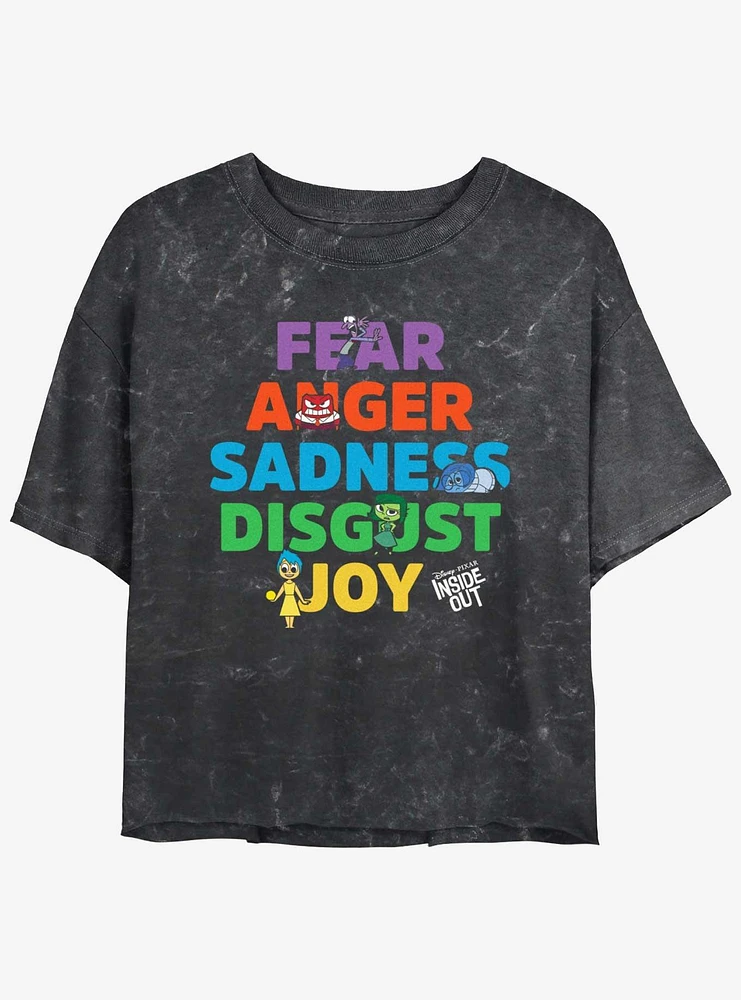 Disney Pixar Inside Out 2 All The Emotions Girls Mineral Wash Crop T-Shirt