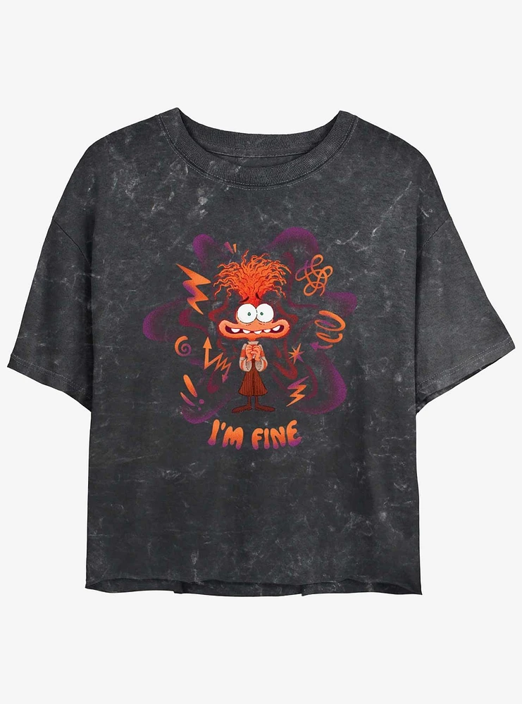 Disney Pixar Inside Out 2 Anxiety I Am Fine Girls Mineral Wash Crop T-Shirt