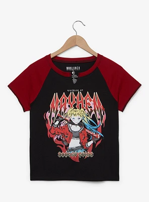 DC Comics Batman Harley Quinn Mistress of Mayhem Women's Cropped Raglan Baby Tee — BoxLunch Exclusive