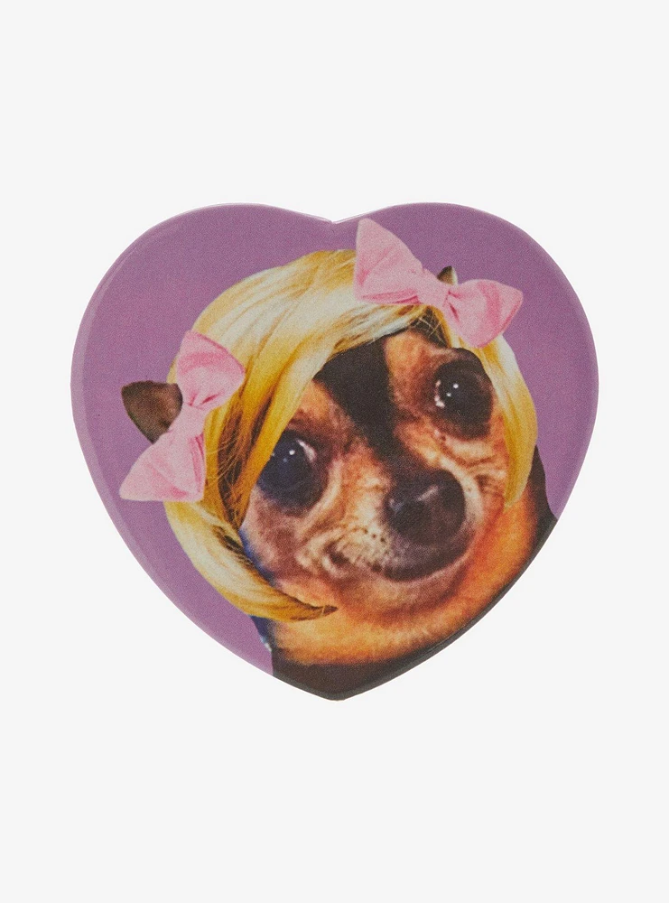 Chihuahua With Bows & Wig Heart 3 Inch Button