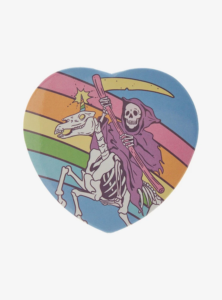 Grim Reaper Unicorn Rainbow Heart-Shaped 3 Inch Button