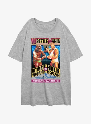 WWE WrestleMania 6 The Ultimate Challenge Warrior Vs. Hulk Hogan Girls Oversized T-Shirt
