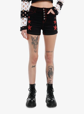 Black & Red Star Denim Shorts