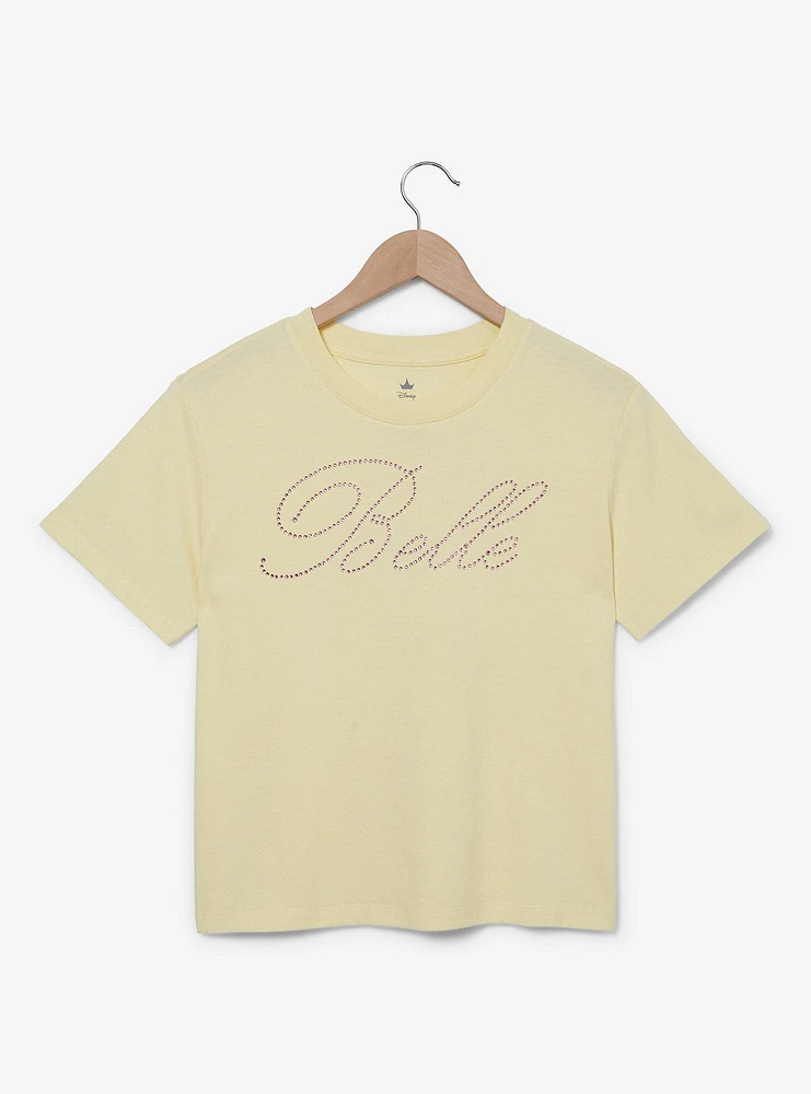 Disney Beauty and the Beast Belle Rhinestone Women's Cropped T-Shirt — BoxLunch Exclusive