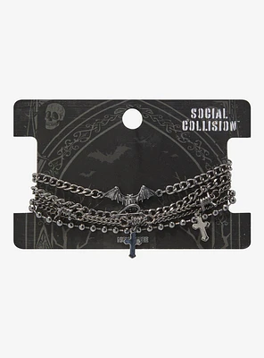 Social Collision Bat Cross Barbed Wire Chain Bracelet Set