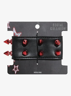 Social Collision Black & Red Spike Cuff Bracelet