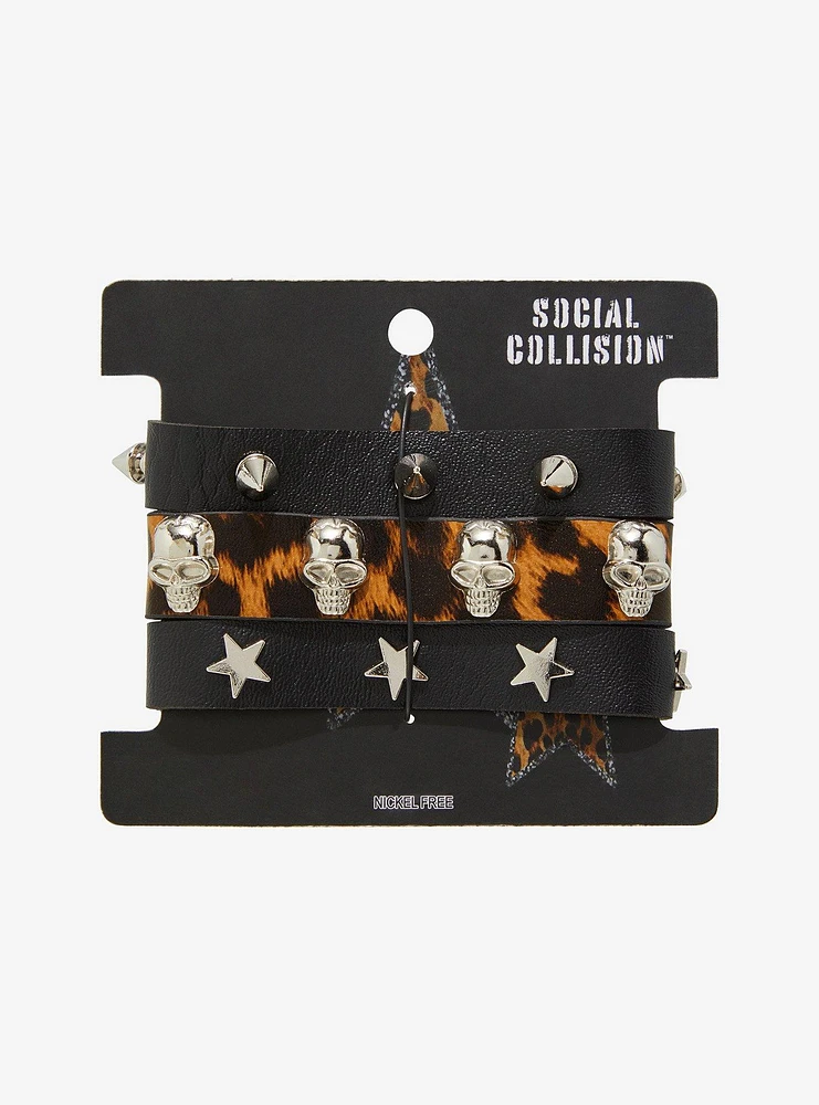 Social Collision Cheetah Faux Leather Bracelet Set