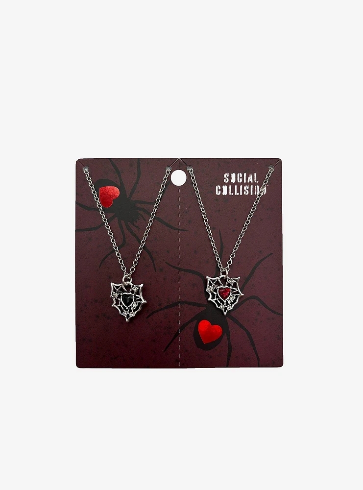 Social Collision Heart Spiderweb Best Friend Necklace Set