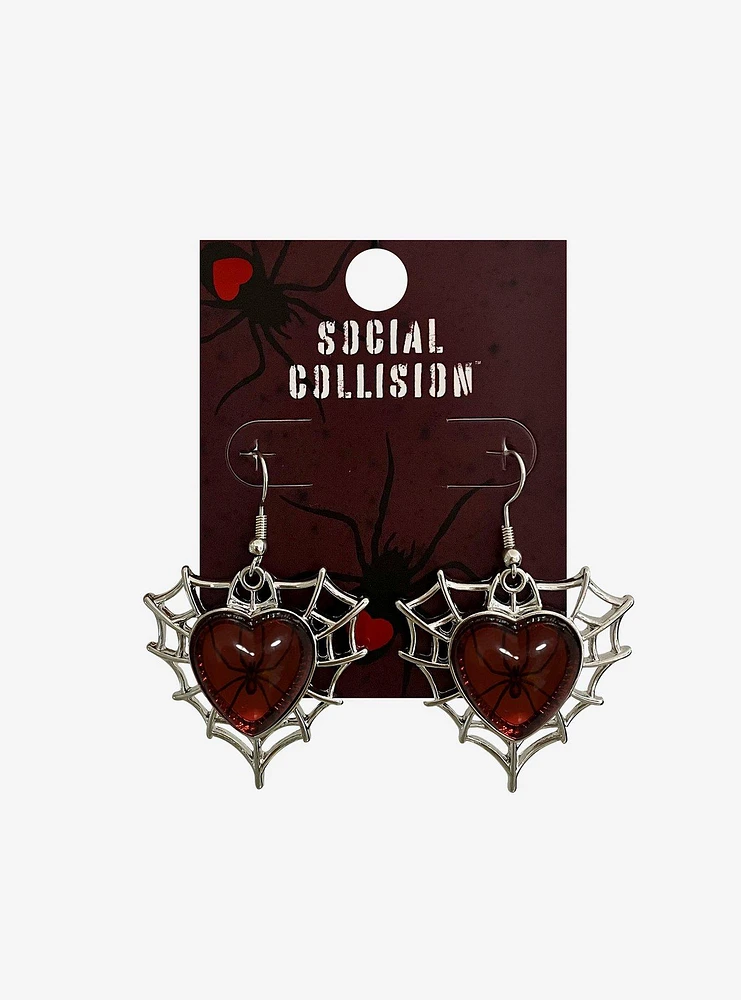 Social Collision Red Heart Spiderweb Earrings