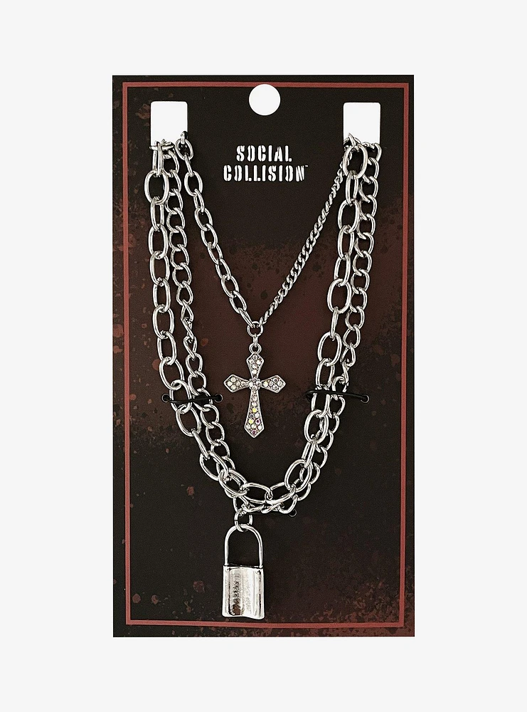 Social Collision Padlock Cross Chain Necklace